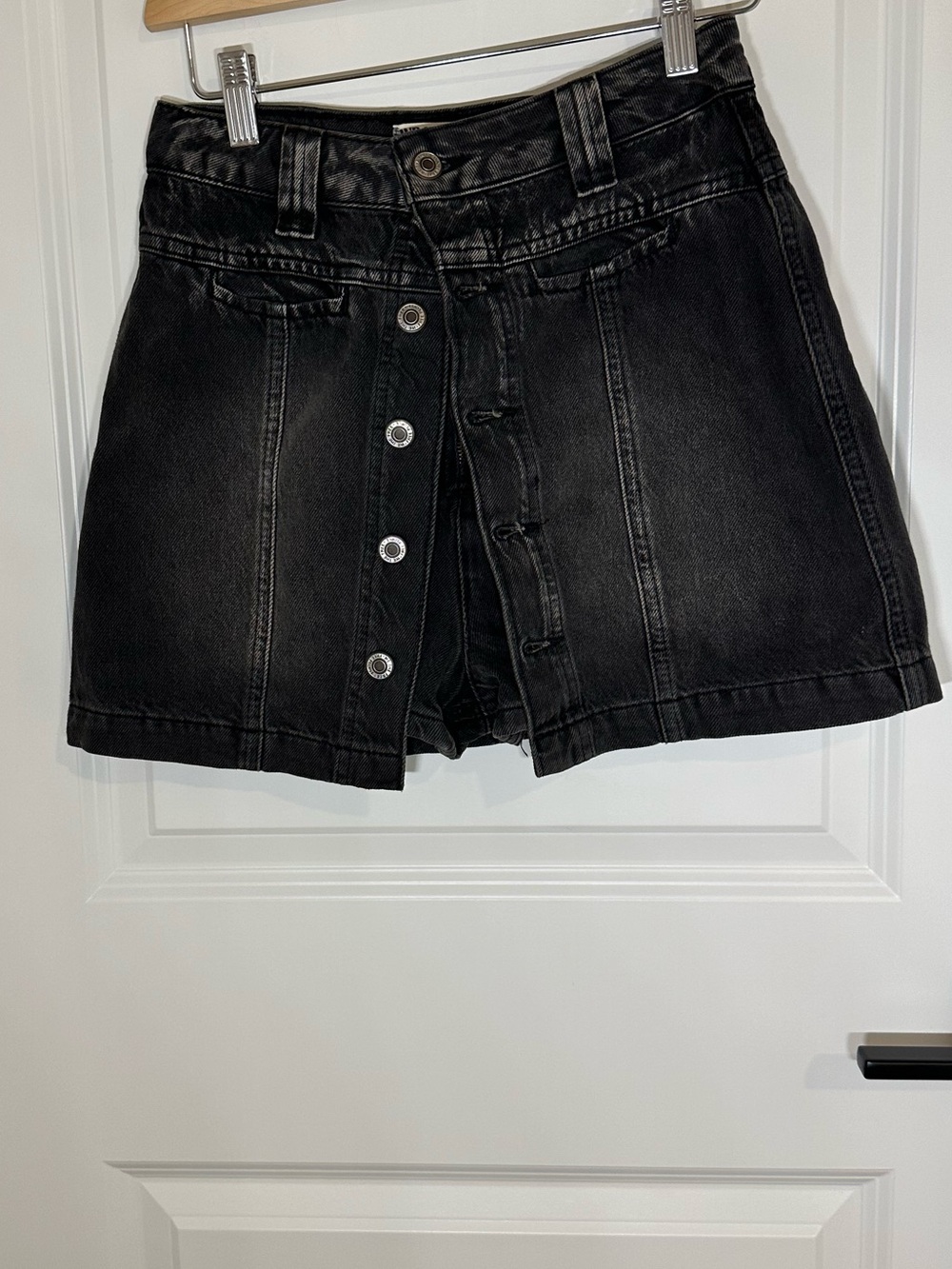 We The Free Black Button-Front Mini Skirt